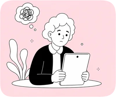 Illustration : personne âgée confrontée à une tablette classique trop complexe